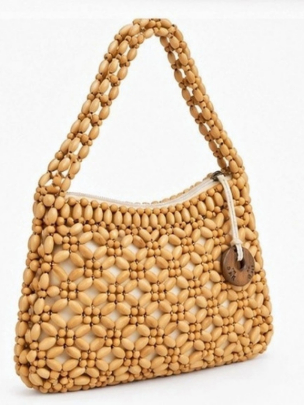 The Sak Wooden Beaded Shoulder Bag Natural Wood Boho Y2K Purse